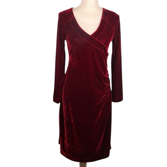 Soft Surroundings Burgundy Velvet Goth Whimsigoth Whimsical Faux Wrap Dress Sz S - Picture 1 of 9
